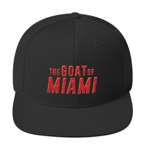 The Goat of Miami Red text Snapback Hat